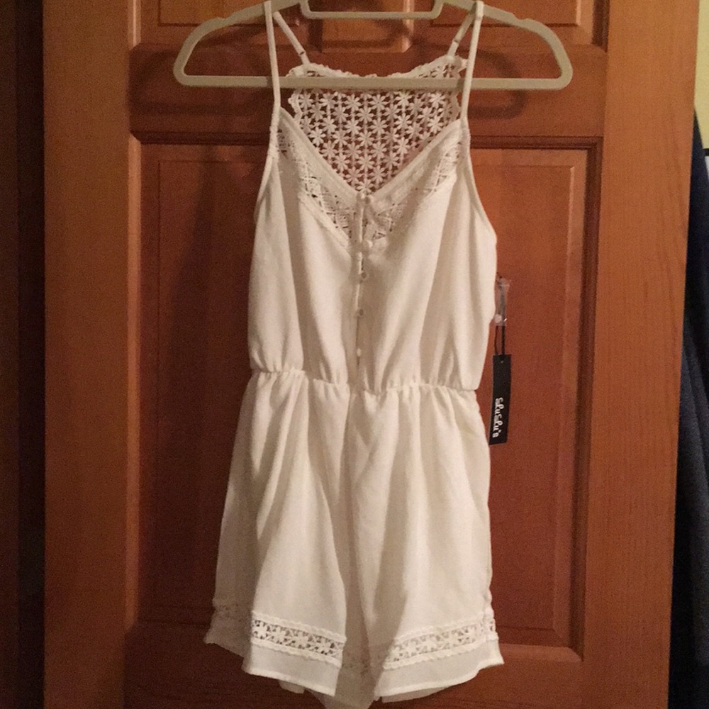 White LuLu’s Romper with lace edging